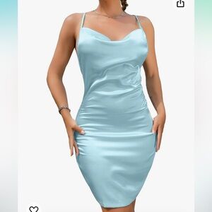 blue satin dress